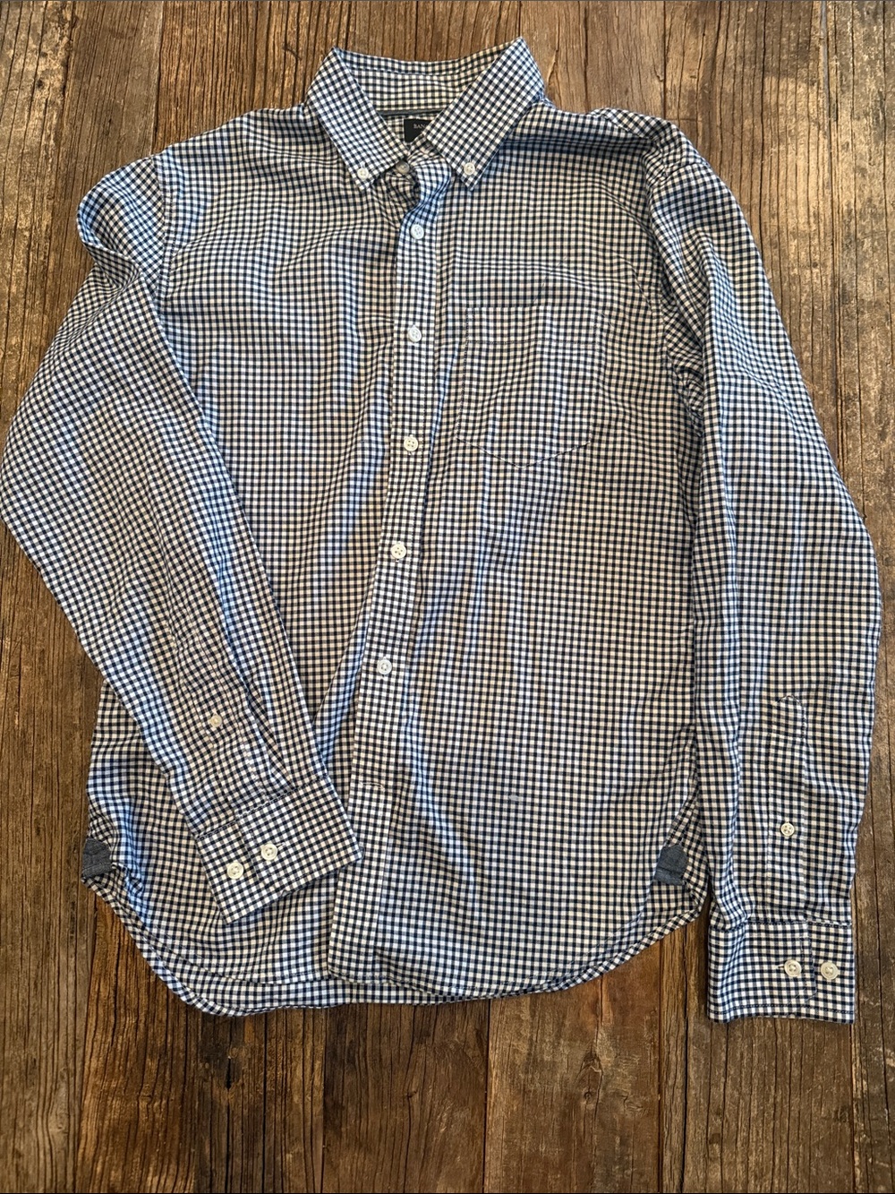 Men's Banana Republic Blue and White Plaid Checked Button-Down Shirt Excellent!